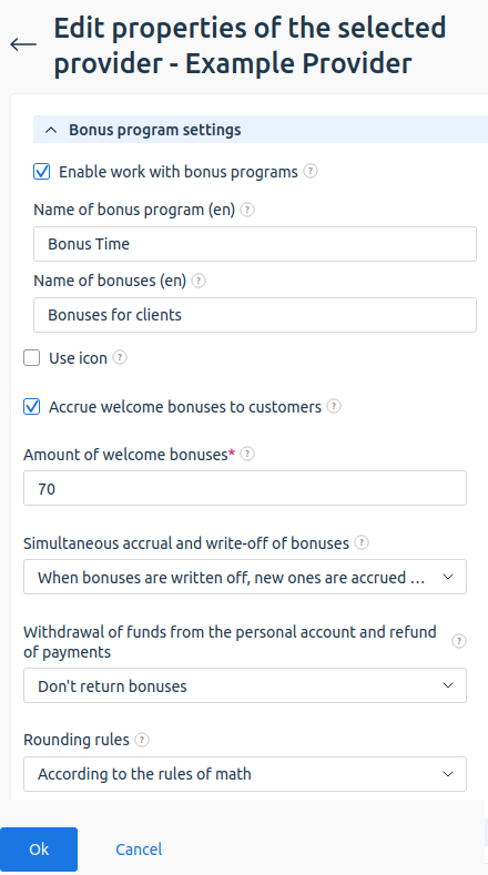 Configuring a bonus program for a provider